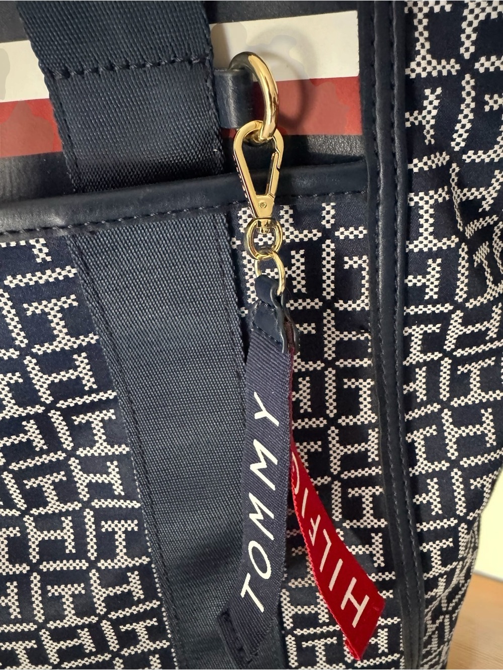 Tommy Hilfiger Navy, White & Red Signature Canvas Tote - Picture 4 of 5